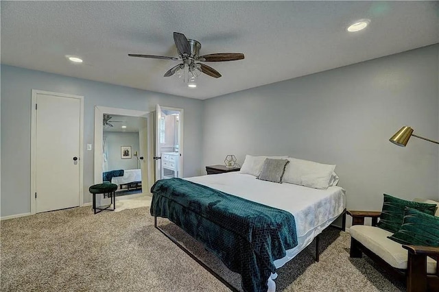 1013 Mary Lee Ln, Edmond, OK 73034 - bedroom featuring carpet, recessed lighting, a ceiling fan, and connected bathroom