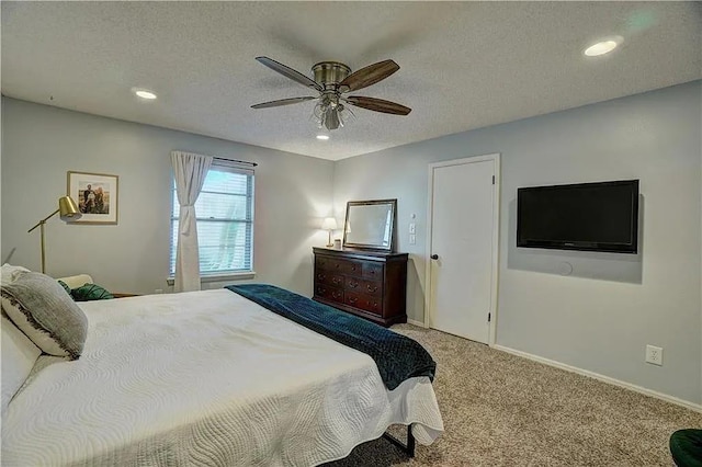 1013 Mary Lee Ln, Edmond, OK 73034 - bedroom with a textured ceiling, carpet floors, recessed lighting, and ceiling fan