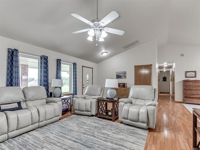 975 Garden Rd, Tuttle, OK 73089 - living room with light wood-style floors, a ceiling fan, and lofted ceiling