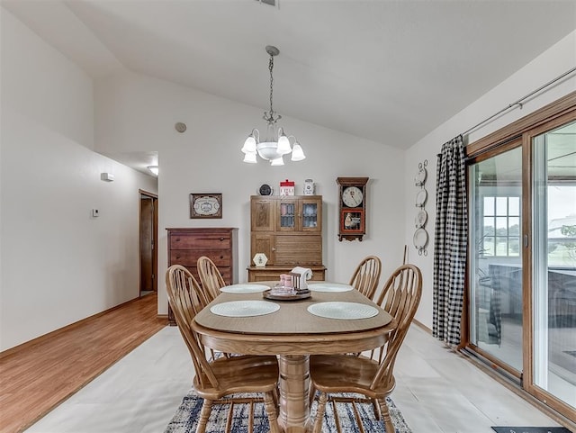 975 Garden Rd, Tuttle, OK 73089 - dining space featuring vaulted ceiling and a chandelier