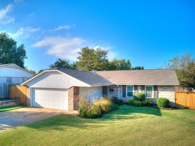801 Belle Air Ave, Edmond, OK 73013 - ranch-style house with brick siding, a garage, concrete driveway, and a shingled roof