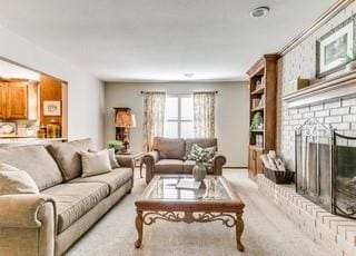 801 Belle Air Ave, Edmond, OK 73013 - living area with light carpet and a fireplace