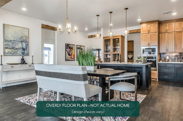 1420 SW 160th St, Moore, OK 73170 - dining room featuring dark wood-type flooring, a chandelier, and recessed lighting