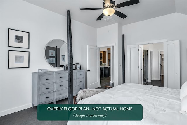 1420 SW 160th St, Moore, OK 73170 - bedroom with dark carpet and ceiling fan
