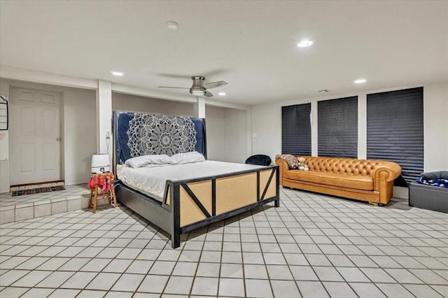 417 Garth Brooks Blvd, Yukon, OK 73099 - bedroom with light tile patterned floors, recessed lighting, and a ceiling fan