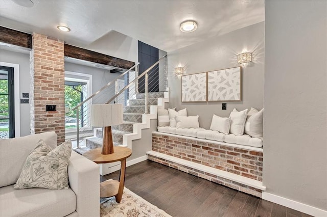 1205 Shalamar Rd, Edmond, OK 73013 - living area with stairway and wood finished floors