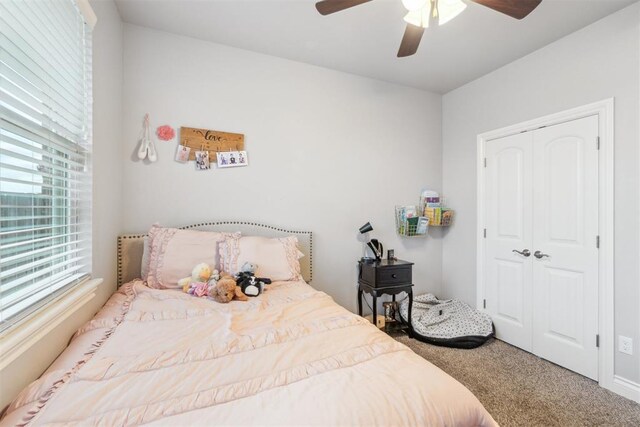 609 NW 180th St, Edmond, OK 73012 - bedroom with a closet, carpet flooring, and a ceiling fan