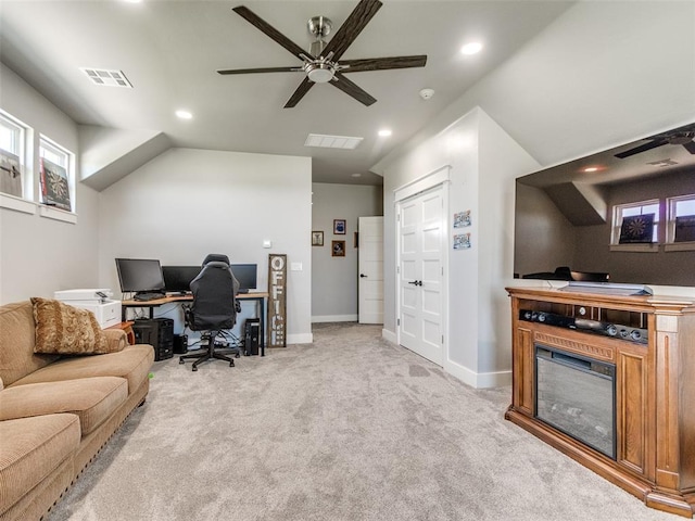 22795 Cterling Dr, Kingfisher, OK 73750 - office area with recessed lighting, light carpet, and ceiling fan