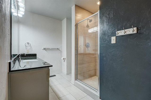 3208 NW 47th St, Oklahoma City, OK 73112 - full bath with a stall shower, vanity, and tile patterned flooring