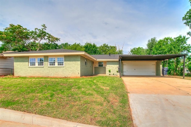 5309 S Blackwelder Ave, Oklahoma City, OK 73119 - ranch-style home with brick siding, driveway, a garage, and a front yard