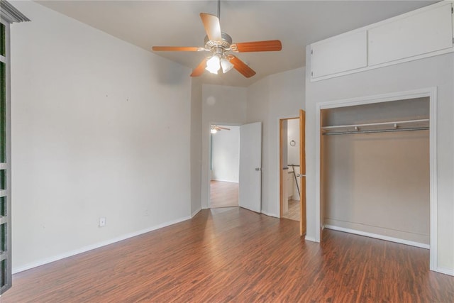 502 S 7th St, Chickasha, OK 73018 - unfurnished bedroom with wood finished floors, a closet, and ceiling fan