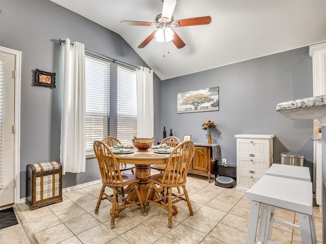 517 Firefork Ave, Yukon, OK 73099 - dining area featuring vaulted ceiling, ceiling fan, and light tile patterned floors