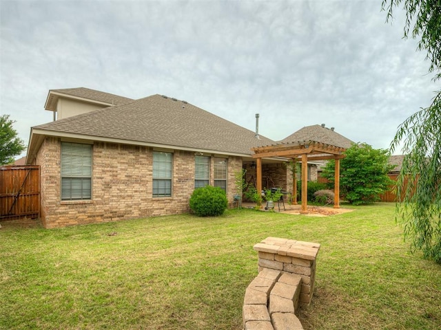 2909 Marigold Ln, Edmond, OK 73013 - rear view of house featuring a pergola, a fenced backyard, a patio area, and a shingled roof