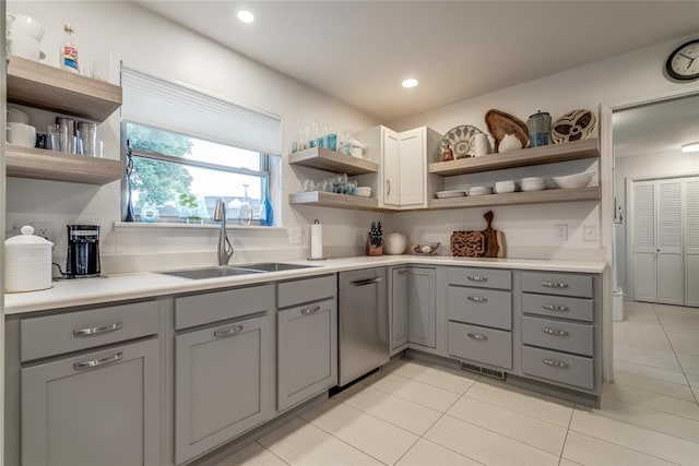 15700 N Western Ave, Edmond, OK 73013 - kitchen featuring open shelves, gray cabinetry, and recessed lighting