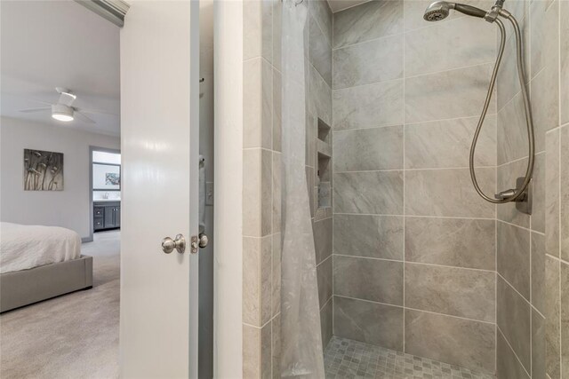 15700 N Western Ave, Edmond, OK 73013 - ensuite bathroom with tiled shower and ceiling fan