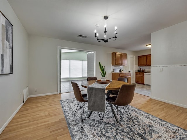5936 N Ione Dr, Oklahoma City, OK 73122 - dining area featuring light wood finished floors and a chandelier