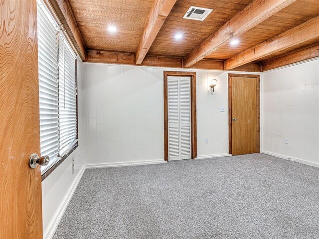 5905 NW 50th St, Oklahoma City, OK 73122 - spare room with a wooden ceiling with exposed beams, carpet, and recessed lighting