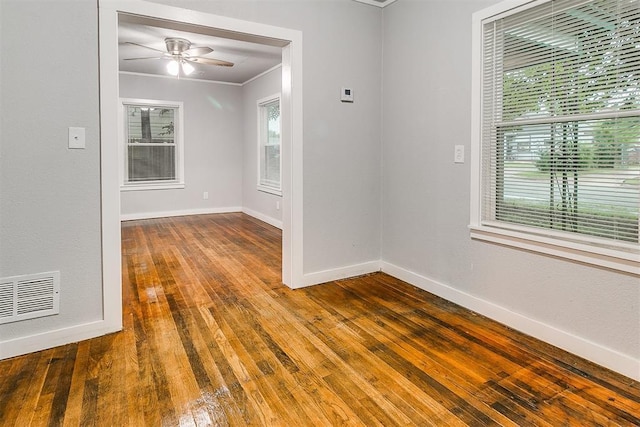 1617 SW 31st St, Oklahoma City, OK 73119 - empty room featuring hardwood / wood-style floors, ornamental molding, and a ceiling fan