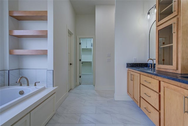 2006 Ithaca Dr, Norman, OK 73071 - full bathroom with vanity, a bath, and marble look tile flooring