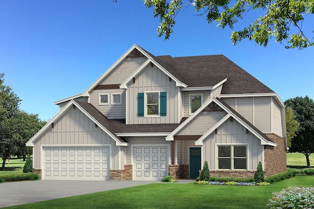 16212 Verbena Cir, Edmond, OK 73013 - craftsman inspired home featuring board and batten siding, brick siding, a front yard, and a shingled roof