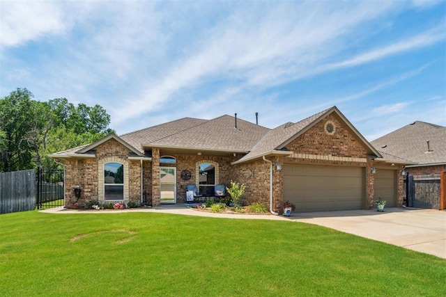 12409 Gaylon Cir, Oklahoma City, OK 73170 - view of front of property with an attached garage, brick siding, roof with shingles, and concrete driveway