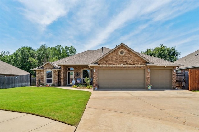 12409 Gaylon Cir, Oklahoma City, OK 73170 - view of front of property with brick siding, a garage, concrete driveway, and roof with shingles