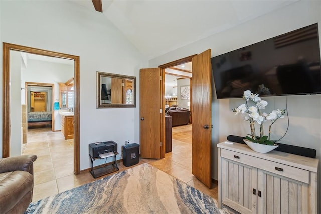 12409 Gaylon Cir, Oklahoma City, OK 73170 - hall featuring light tile patterned floors and lofted ceiling