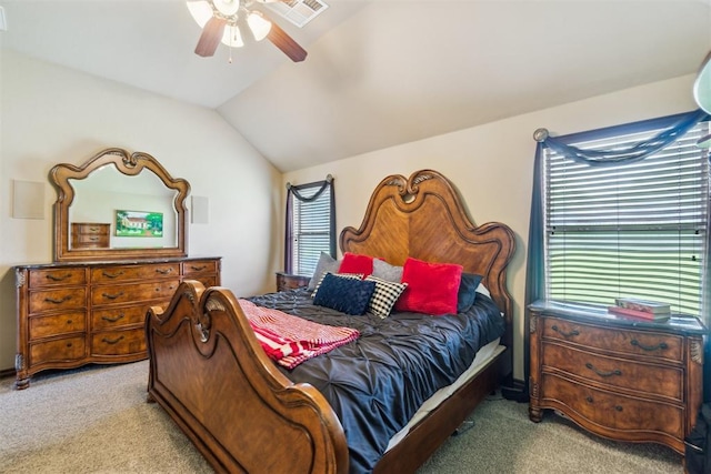 1600 SW 123rd St, Oklahoma City, OK 73170 - bedroom with carpet flooring, vaulted ceiling, and a ceiling fan