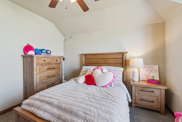 1600 SW 123rd St, Oklahoma City, OK 73170 - carpeted bedroom with vaulted ceiling and ceiling fan