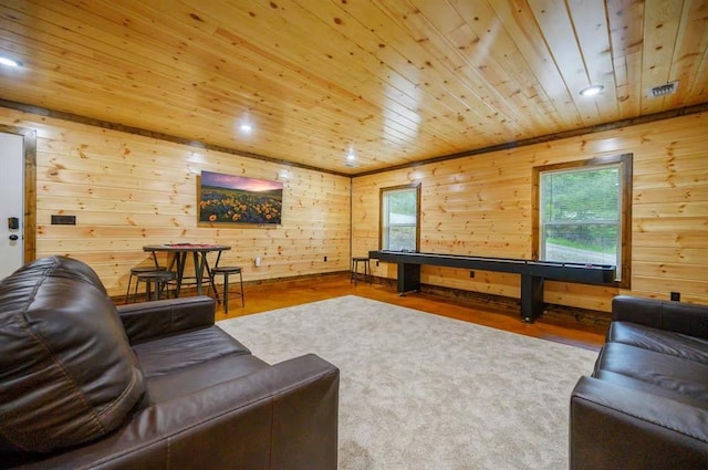64 Mountain Alder Trl, Broken Bow, OK 74728 - living room featuring wood ceiling, wood finished floors, wooden walls, and recessed lighting