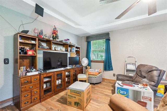 3414 Clayton Dr, Tuttle, OK 73089 - living room featuring wood finished floors and ceiling fan