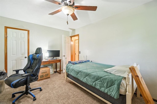 3414 Clayton Dr, Tuttle, OK 73089 - bedroom featuring a desk, light colored carpet, and ceiling fan