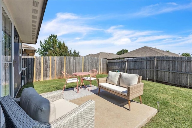 2336 NW 197th St, Edmond, OK 73012 - fenced backyard featuring an outdoor hangout area and a patio area