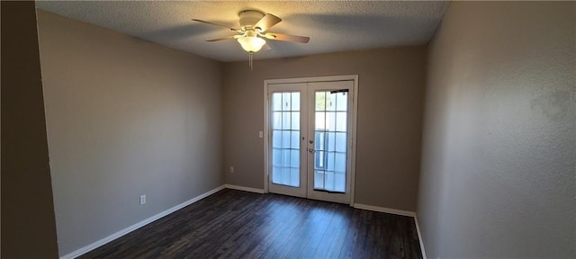 2628 N Ann Arbor Ave Unit 102, Oklahoma City, OK 73127 - unfurnished room featuring french doors, dark wood finished floors, ceiling fan, and a textured ceiling