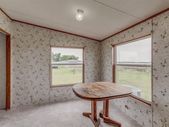 11924 W County Rd 74, Crescent, OK 73028 - dining space with ornamental molding and lofted ceiling