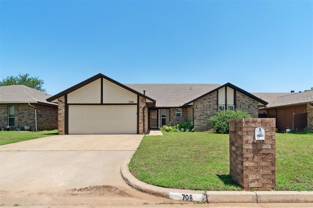 708 Cactus Ct, Yukon, OK 73099 - view of front of house with an attached garage, concrete driveway, a front yard, and brick siding