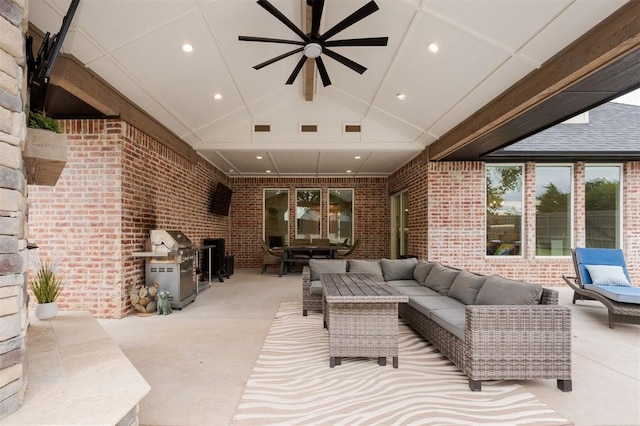 5017 Yale Bridge Ct, Edmond, OK 73034 - view of patio with outdoor lounge area, ceiling fan, grilling area, and outdoor dining space
