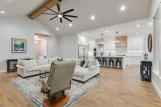 5017 Yale Bridge Ct, Edmond, OK 73034 - living room featuring a ceiling fan, recessed lighting, and light wood finished floors