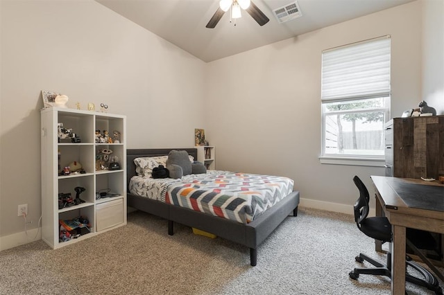 5017 Yale Bridge Ct, Edmond, OK 73034 - carpeted bedroom with vaulted ceiling, ceiling fan, and an office area