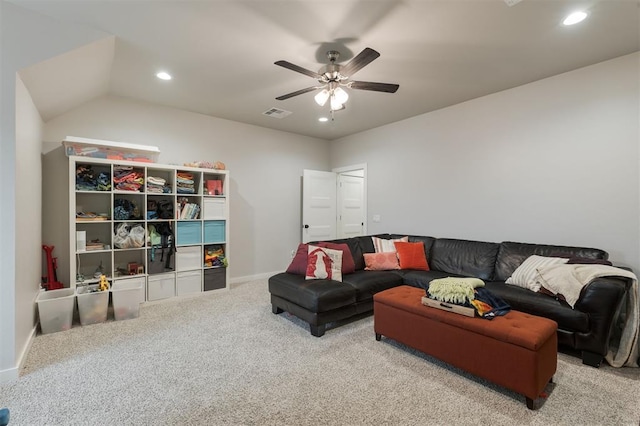 5017 Yale Bridge Ct, Edmond, OK 73034 - carpeted living area with recessed lighting and a ceiling fan