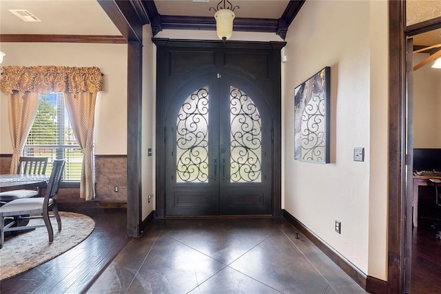 126 Castle Gate Dr, Choctaw, OK 73020 - foyer featuring crown molding and french doors