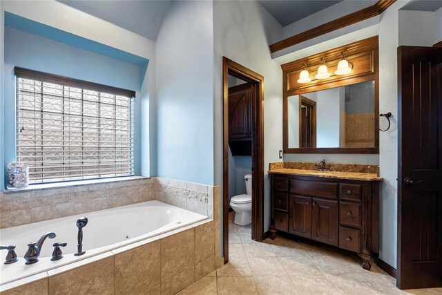 126 Castle Gate Dr, Choctaw, OK 73020 - full bathroom with a tub with jets, vanity, and tile patterned flooring