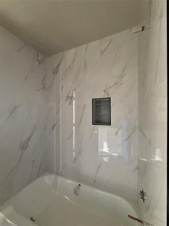 1822 N Jordan Ave, Oklahoma City, OK 73111 - bathroom featuring a marble finish shower and a tub to relax in