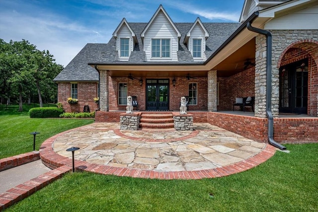 10035 Stone Gate Way, Arcadia, OK 73007 - rear view of property featuring french doors, ceiling fan, a yard, and a patio