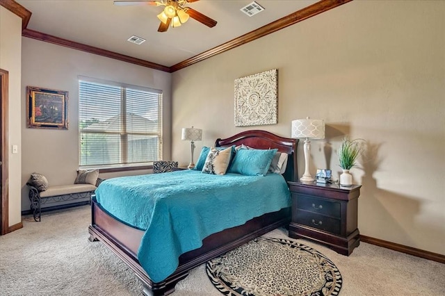 412 Swingman Rd, Yukon, OK 73099 - carpeted bedroom featuring ornamental molding and ceiling fan