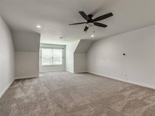 8520 NW 123rd St, Oklahoma City, OK 73142 - additional living space featuring carpet floors, vaulted ceiling, ceiling fan, and recessed lighting