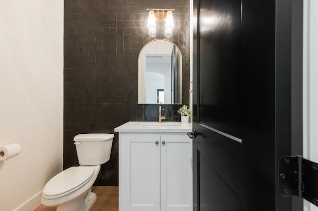 416 Old Creek Rd, Edmond, OK 73034 - half bath featuring tile walls and vanity