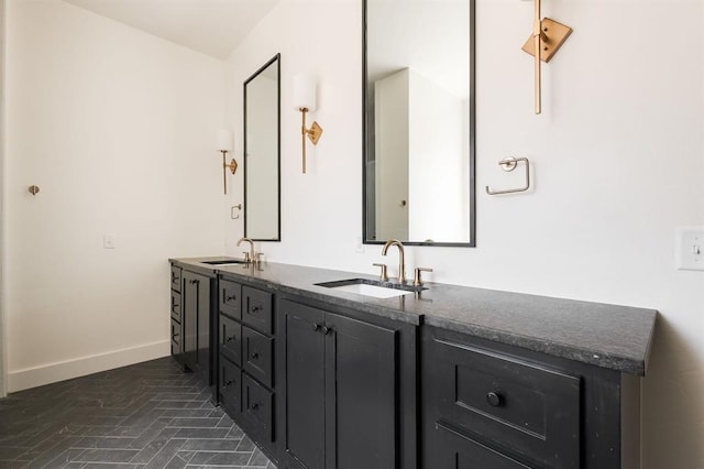 416 Old Creek Rd, Edmond, OK 73034 - full bathroom featuring double vanity and brick patterned floors