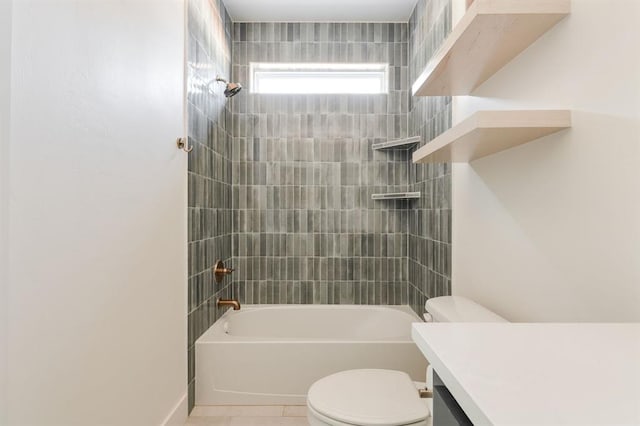416 Old Creek Rd, Edmond, OK 73034 - bathroom with washtub / shower combination, vanity, and tile patterned flooring