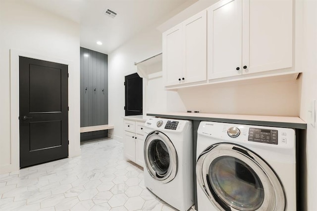 416 Old Creek Rd, Edmond, OK 73034 - laundry area with cabinet space, washing machine and dryer, and recessed lighting